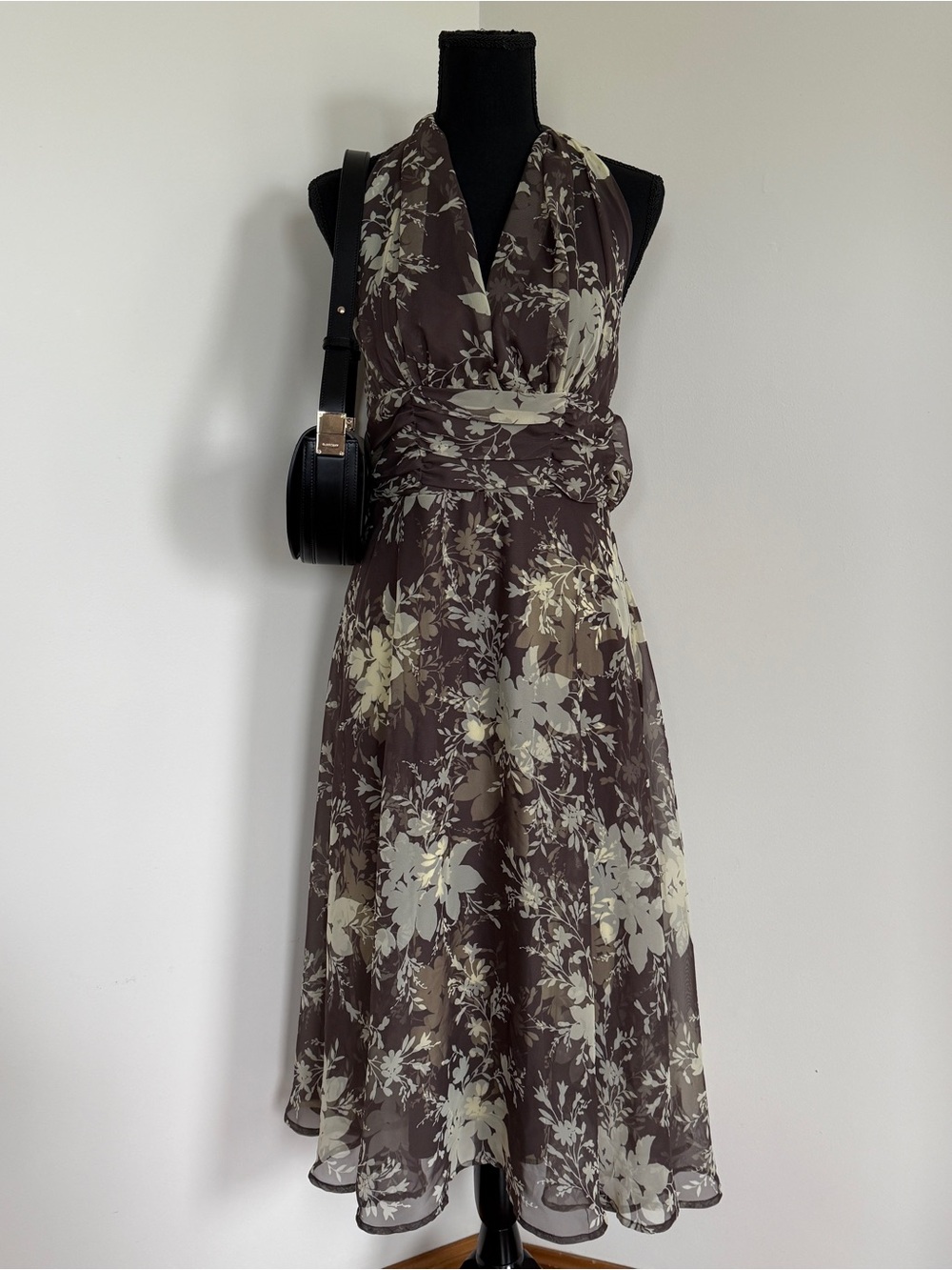 Fairycore Connected Apparel 90's Brown Floral Halter Midi Dress | Sz.10